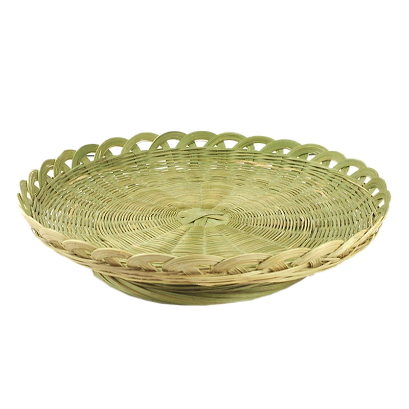 

ABUI-Handmade Bamboo Braided Candy Dish Vegetable Bamboo Green Drain Basket Bread Storage Basket Drying Pancakes Steamed Bread B