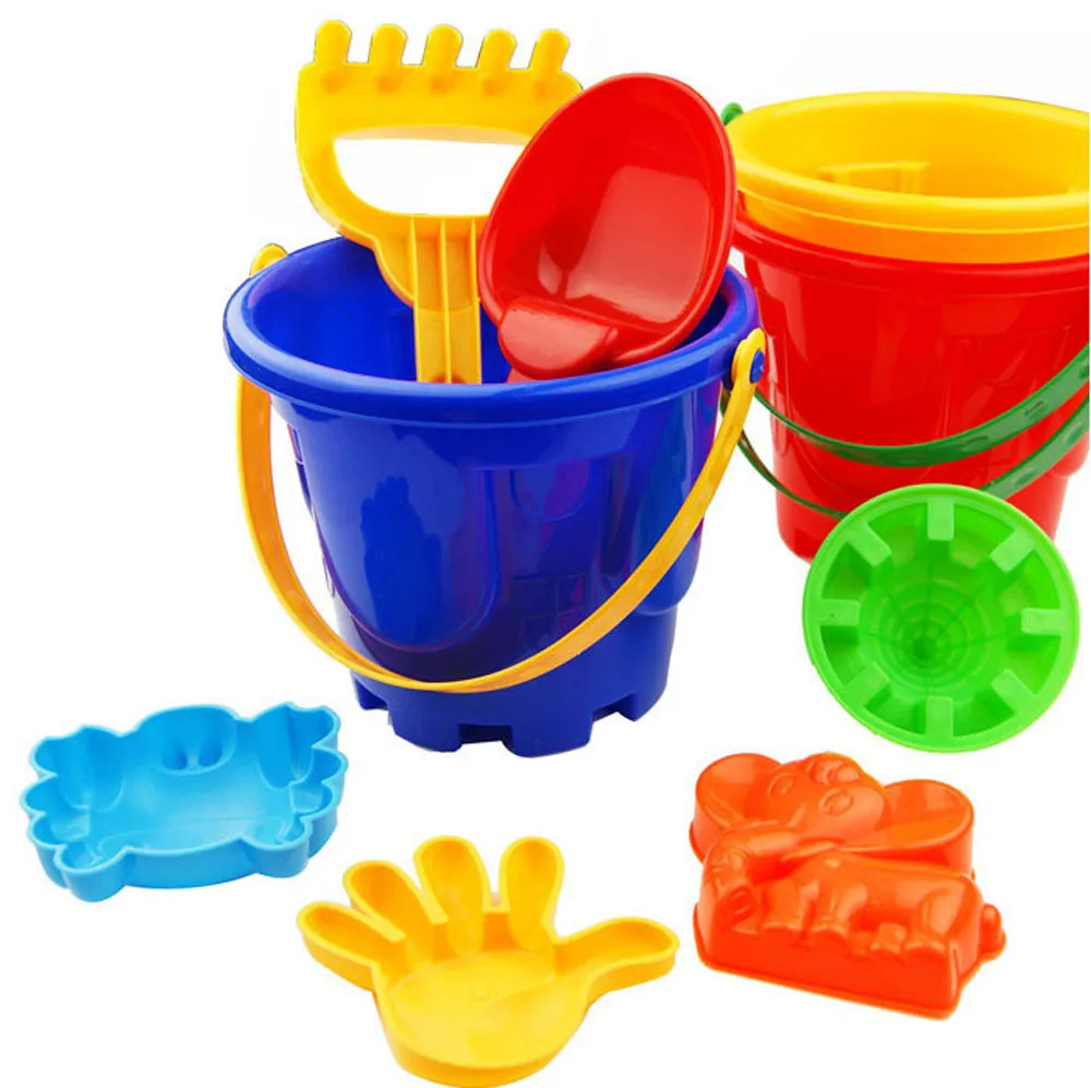 7 Pcs Pieces Set Small Beach Toys Summer Play Sandbeach Kids Beach Toys Castle Bucket Spade Shovel Rake Water Tools