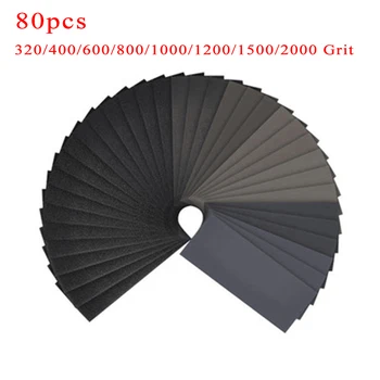 

80pcs Sandpaper Wet Or Dry Black Silicon Carbide Material Car Maintenance Sandpapers 320/400/600/800/1000/1200/1500/2000 Grit