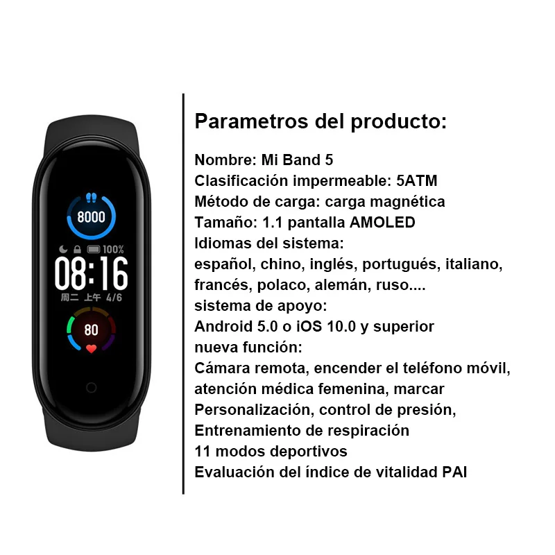 Умный Браслет Xiaomi Mi Band 5 Смарт браслет 1 &quotAMOLED цветной экран Спортивный смарт