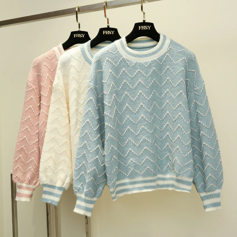 Wave Sweater Female, Turtleneck Loose Round Neck Knitted Shirt, Leisure Commuter Jacket Sweater Women Casual O-Neck Pullovers Wave Sweater Female, Turtleneck Loose Round Neck Knitted Shirt, Leisure Commuter Jacket Sweater Women Casual O-Neck Pullovers
