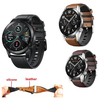 

Bracelet Leather + Silicone Band For Huawei Honor Magic Watch 2 46mm Watch Strap For Huawei Watch GT 2 Honor Magic 2 Correa