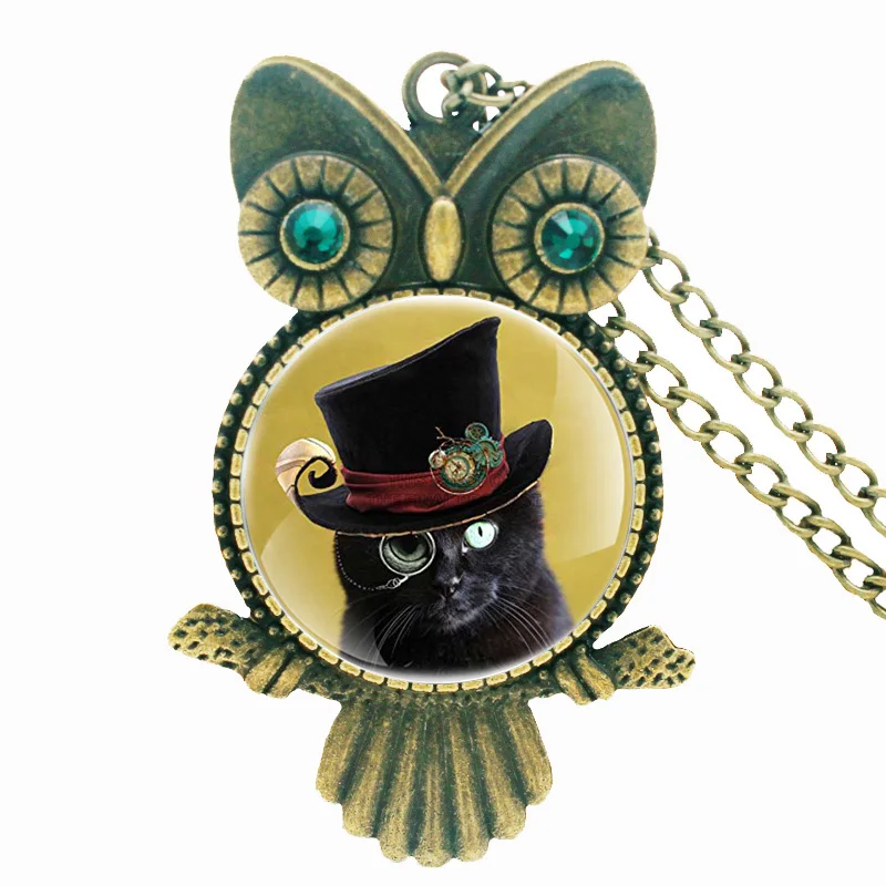 

Punk Style Handmade Inlaid Rhinestone Necklace Classic Steampunk Cat Pendant Charm Men Women Antique Jewelry Gifts