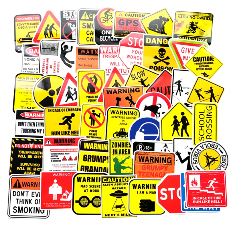 

50 PCS Warning Stickers Danger Banning Signs Reminder Waterproof Decal Sticker to DIY Laptop Motorcycle Luggage Snowboard Car