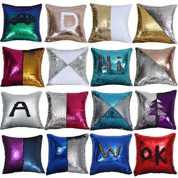 

Letter Color Block Reversible Sequin Pillow Case Cushion Cover Sofa Bed Decor