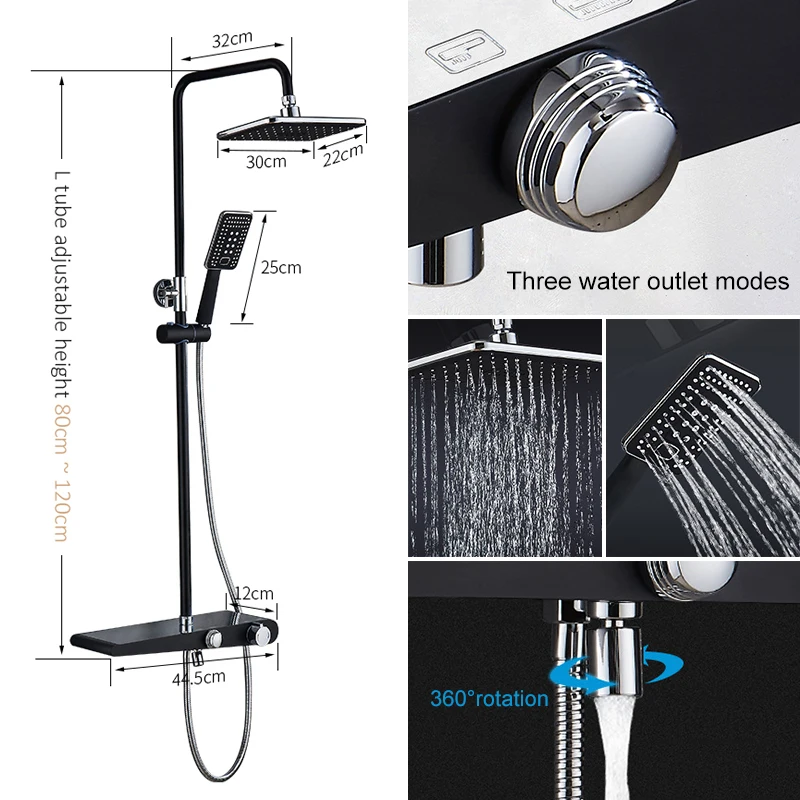 Black Rainfall Shower Faucets Set Wall Mounted Rain Shower Faucet Storage Bath Mixer Tap Hot Cold with Hand EL3903