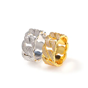 

Hip Hop CZ Stone Paved Bling Ice Out Round Cuban Chain Shape Men Finger Rings Hiphop Rapper Jewelry Drop Shipping
