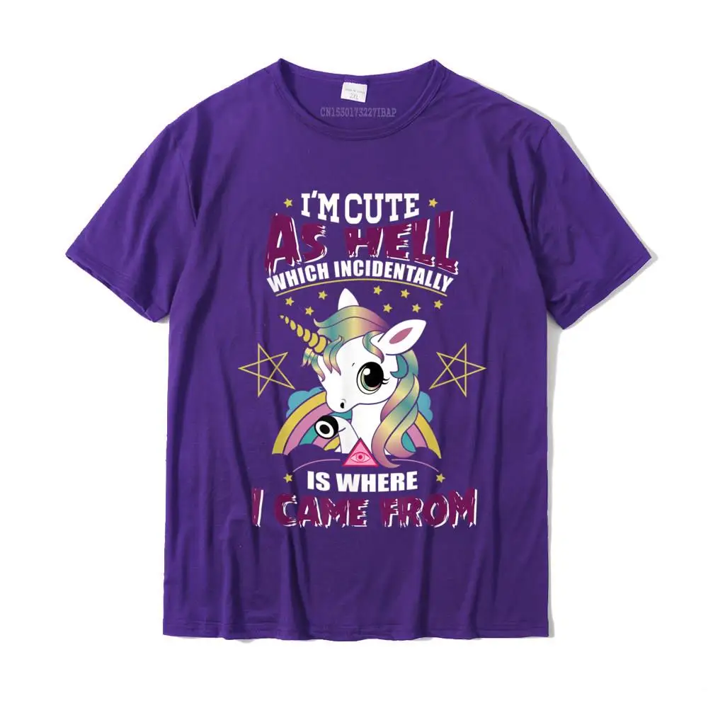 Printed On Tops Shirts Funky Round Collar Normal Short Sleeve 100% Cotton Mens T Shirts Design Tee-Shirts Top Quality I'm Cute As Hell T-Shirt Majestically Evil Unicorn Tee Gift__MZ22965 purple