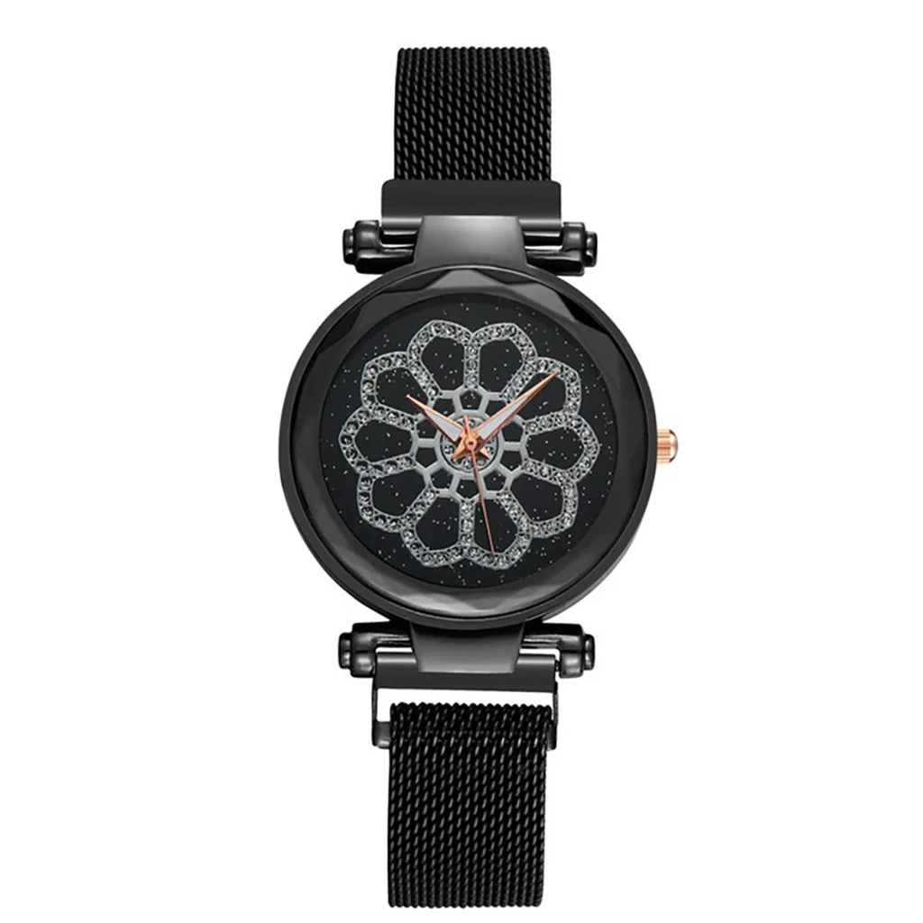 Черный Reloj mujer женские часы модные бриллиантовые Дамские Кварцевые сетчатые часы с большим циферблатом ленивый браслет часы bayan kol saati - Цвет: Черный