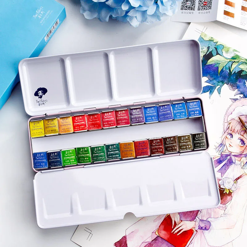 

Rubens Solid Watercolor Paint Pigment 12/24 Colors Pearlescent Water Color Candy Colors Powder Student Artist Art Supplies