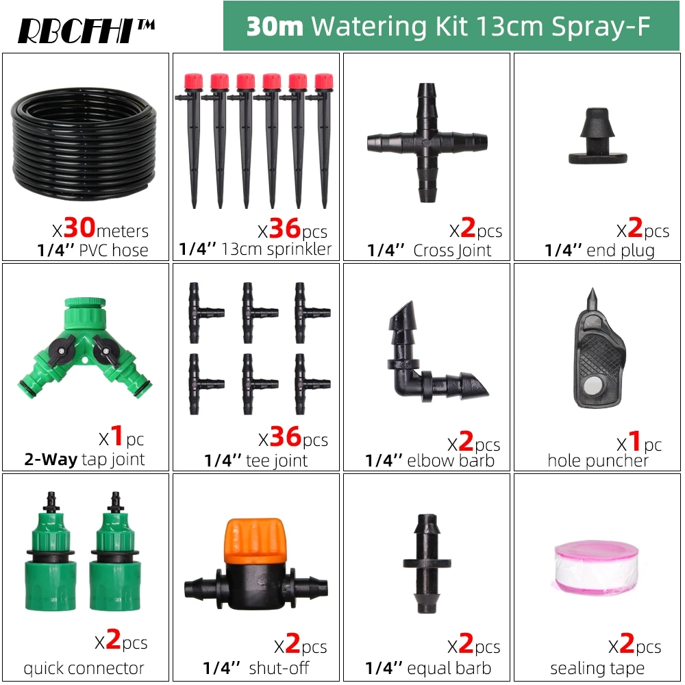 RBCFHI 13CM Stake Emitters Drip Kit System 1/4'' Hose Adjustable Nozzles Kit 4-Way Micro Watering Flow Gardens Flowers Vegetable 