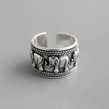 

Real 925 Sterling Silver Vintage Elephant Opening Ring For Women Interesting Party Hollow Ring Fine Jewelry Gift 2020