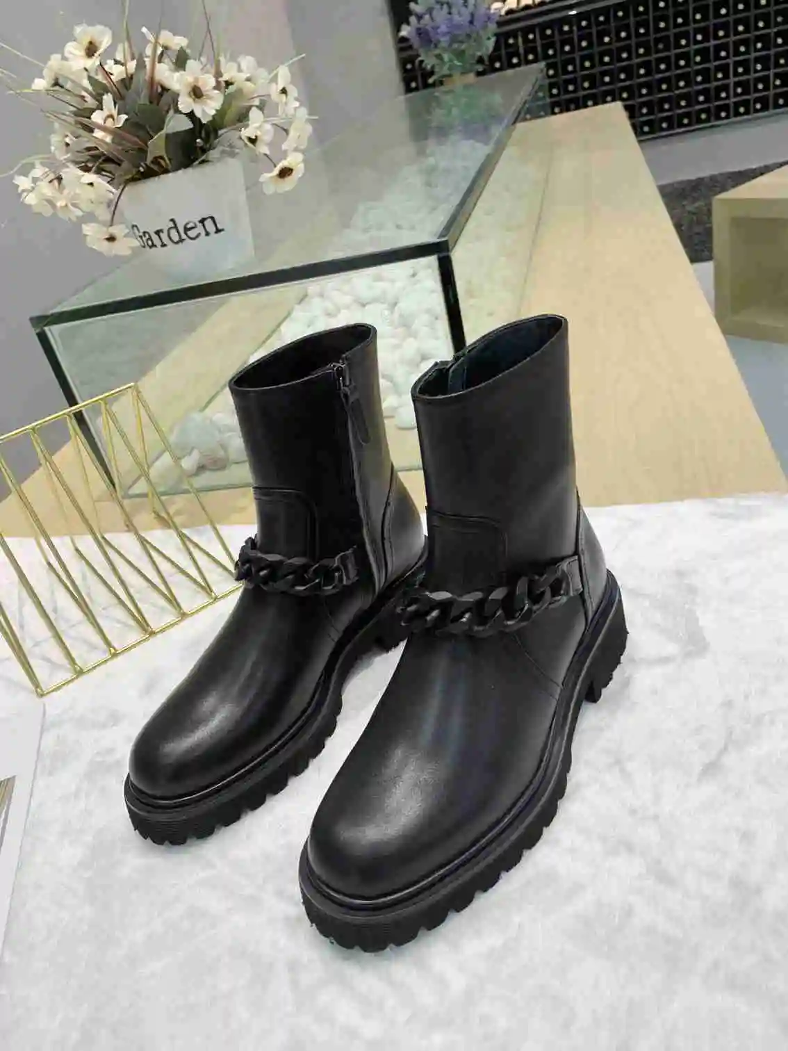 Ботильоны для женщин; scarpe donna; женская обувь с цепочкой; Цвет Черный; Zapatos De Mujer; низкий каблук; круглый носок; botas mujer; слипоны; женские ботинки