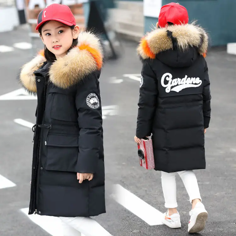 Winter New Style Girls Padded Cotton Clothes Korean-style Big Boy Thick Mid-length Children Deconstructable Large Fur Colla
