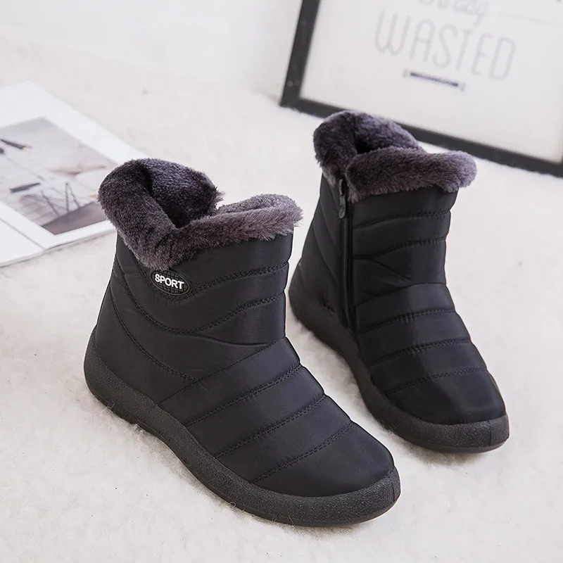 

Women's Warm Snow Boots 2019 Winter New Warm Women's short Boots Side Zipper Waterproof Size 43 Low Heel Casual Shoes