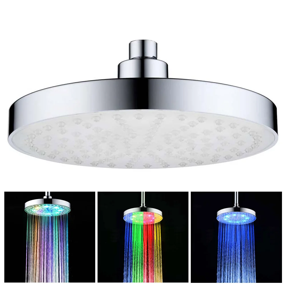 

Round LED Light Rainfall Shower Head Colorful Changing Shower Head No Battery Fixed Mount Overhead Automatic Showerhead Bathroom