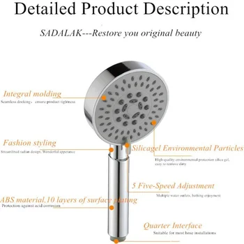

5-Setting High Pressure Handheld Shower Head with Adjustable Angle Bracket Shower Arm holder,SADALAK