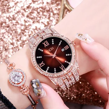 

Montre Femme Luxury Full Rhinestone Watches Crystal Fasihon Roman Numeral Calendar Dress Watch for Women Waterproof Girl's Gift