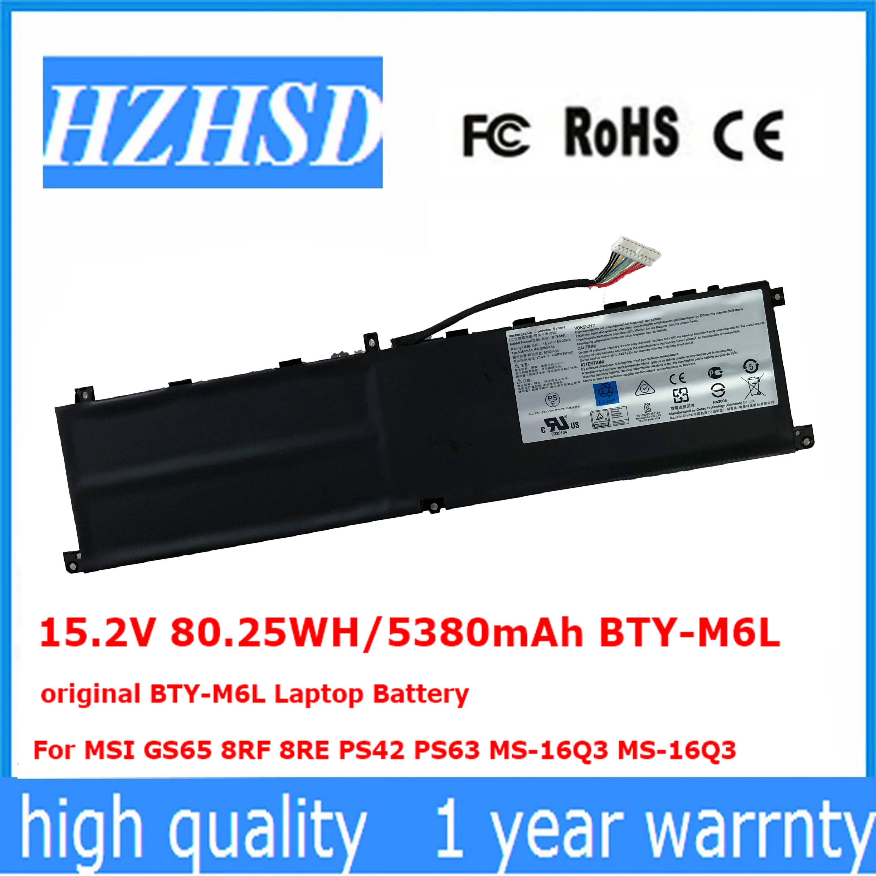 15.2V 80.25WH/5380mAh original BTY M6L Laptop Battery For MSI GS65 8RF 8RE PS42 PS63 MS 16Q3 MS