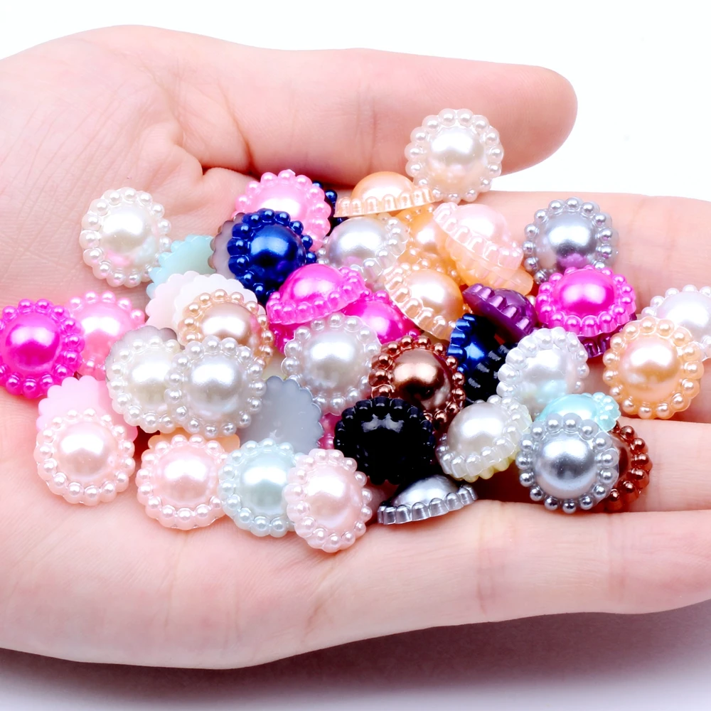 

12MM 48PCS Multicolor DIY Flowers Shape Imitation Pearls Bead Nonporous Half Round Beads For Craft Jewelry Accessories Making