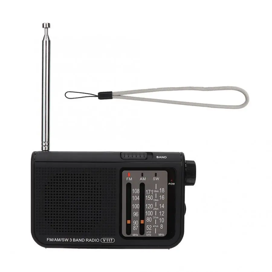

FM 87-108MHz 3 Band Radio FM/AM/SW Receiver Black Radio Receiver with Telescopic Antenna