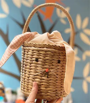 

INS Children's Straw Bag Cartoon Big Eared Rabbit Bag Rattan Bag Children's Room Decoration Photographic Prop