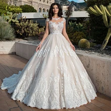 Loverxu Sexy Illusion Long Sleeve Lace Ball Gown Wedding Dresses Luxury Appliques Beaded Court Train Vintage Bridal Gowns