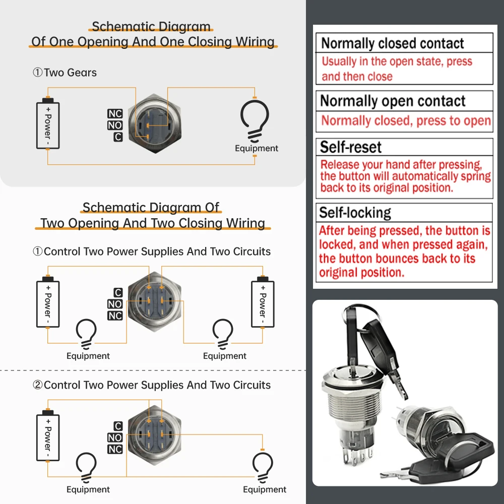 19MM 22MM  Latching Self-locking Fixation  Metal Waterproof  2Position 3Position