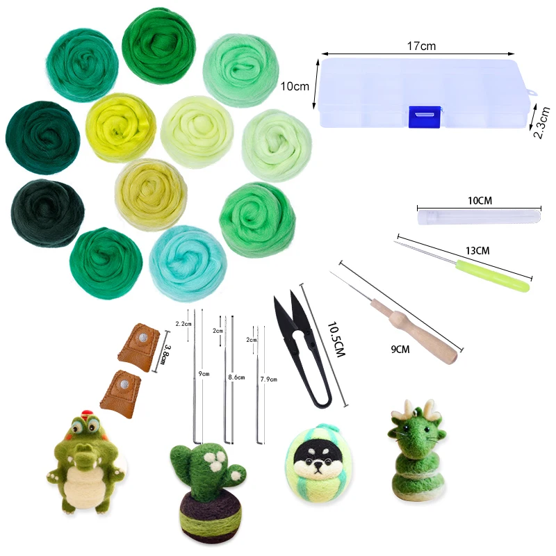 LMDZ 12 цветов зеленый шерстяной войлок волоконный ровинг с иглой набор для валяния Сделай Сам Рукоделие стартер Рукоделие Набор для шитья Набор для рукоделия иглы