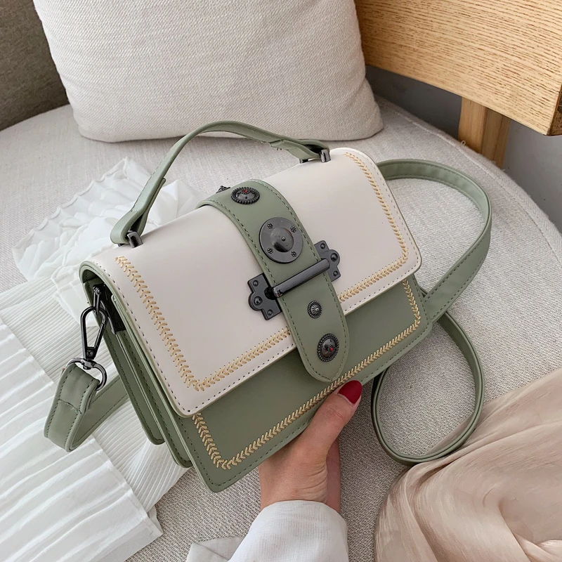 

Crossbody Bags Designer For Luxury Handbags Women Panelled Small Square Bag PU Leather Shoulder Bag Rivets Bolsa Feminina Bolsas