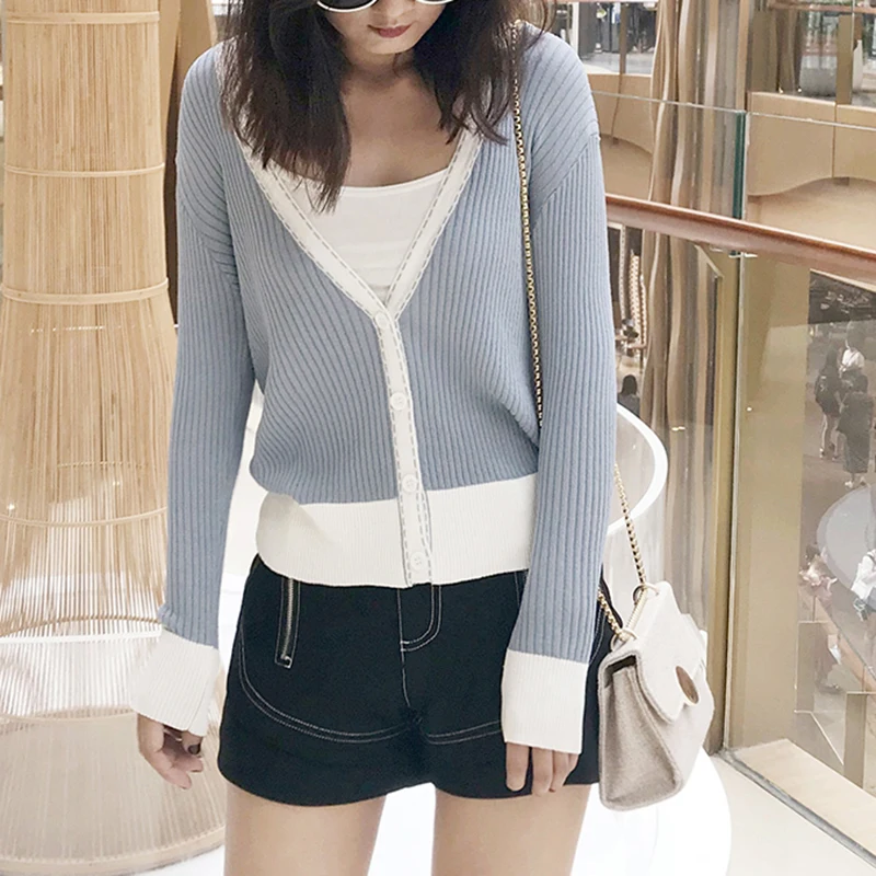 

Spring Super Thin Ice Silk Cardigan Women 2019 New V Neck Long Sleeve Slim Open Stitch Sweater Knitted Outwear Top Jersey Mujer