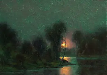 

Painter's Original Oil Painting on Canvas: Classical Landscape Painting with Moonlight in Original Colors
