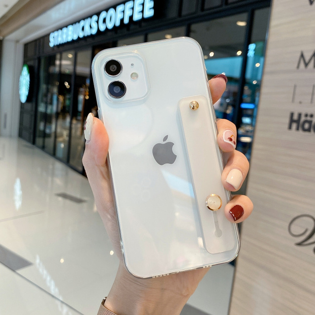 Candy Transparent Wrist Strap Soft Stand Phone Case For Iphone 12 Mini 11 Pro MAX X XR XS SE 7 8 Plus Shockproof Cover