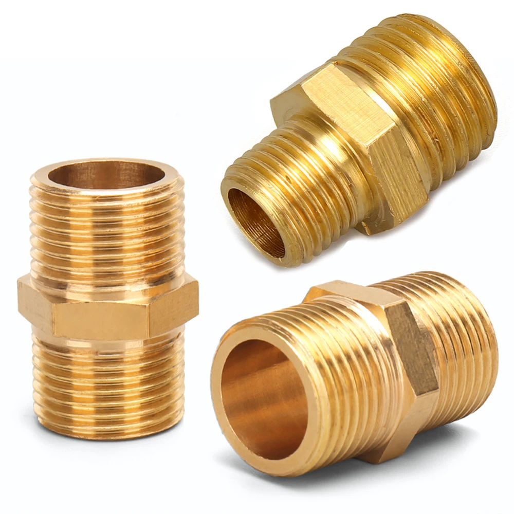 Brass Pipe Hexagonal Connector Quick Connector 1/8 1/4 3/8 1/2 3/4 1 BSP Male to Male Thread Water-Oil Pneumatic Connector