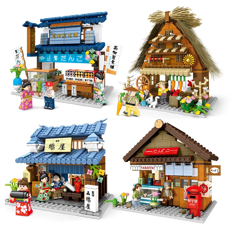 

Architecture Blocks 4 in 1 Mini City Street View Japanese Retail Store Building Bricks Set Creative Toys for Childiren Gifts