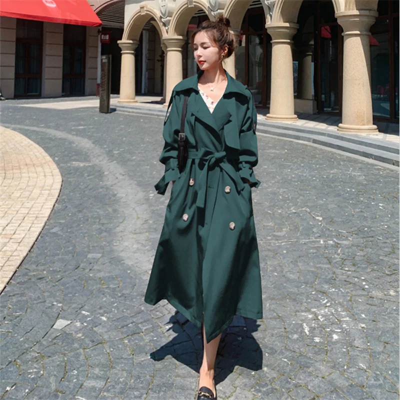 

Autumn Fashion Long Trench Coat Women Clothes Windbreaker Lapel Fashion Double-breasted Belt High End Quality Outerwear Spring