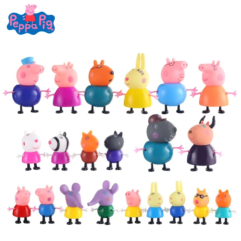 Оригинальный Peppa Pig 21 шт. набор кукол фигурка аниме игрушки мультфильм семья друг свинья партия игрушек для детей подарки на день рождения