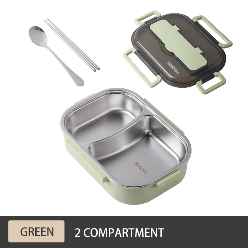 Green 2 Baispo японский Портативный Ланч-бокс для детей герметичный кухонный пищевой контейнер с столовыми приборами из нержавеющей стали 304 - Цвет: Green 2