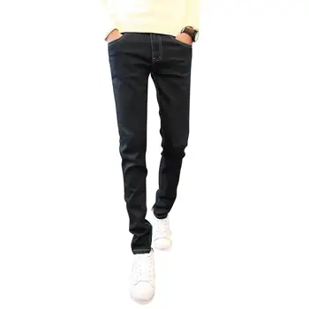 

Solid Color Middle Waist Men's Casual Slims Fit Denim Jeans Long Pants Trousers