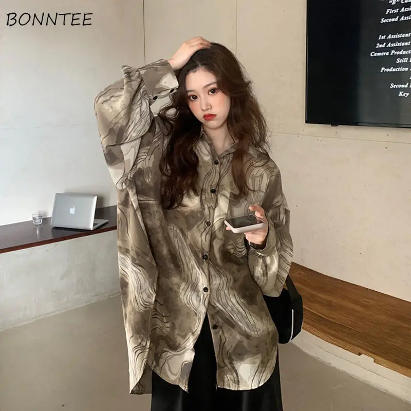 Shirts Women Artistic Chiffon Loose Soft Turn Down Collar Casual Ulzzang Sun Proof Spring Paisley Retro Fashion Design Female | Женская