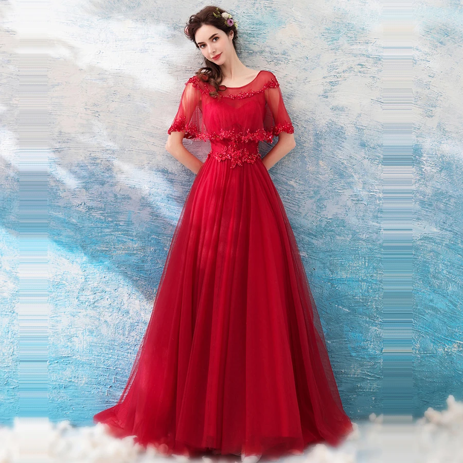 Вечернее платье кристалл халат, украшенный бисером De Soiree E201 вышивка Формальные платья Иллюзия o-образным вырезом шаль Тюль Кружева Вечерние платья