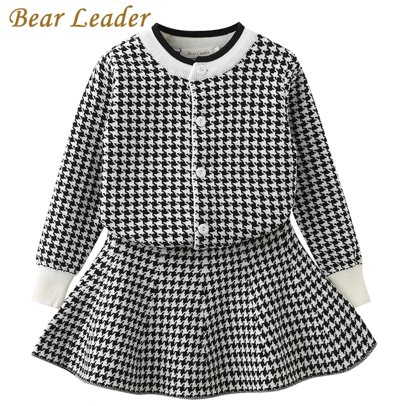 Bear leader/платье для девочек новое Брендовое платье принцессы свитер с рисунком+ платье трапециевидной формы платья для девочек милая детская одежда, 2 предмета
