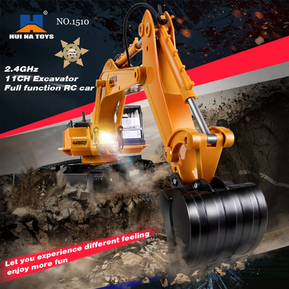 2.4GHz 11CH Alloy Engineering Truck Electronic Metal Excavator Heavy Machinery RC Toys Car Truck HuiNa 1510