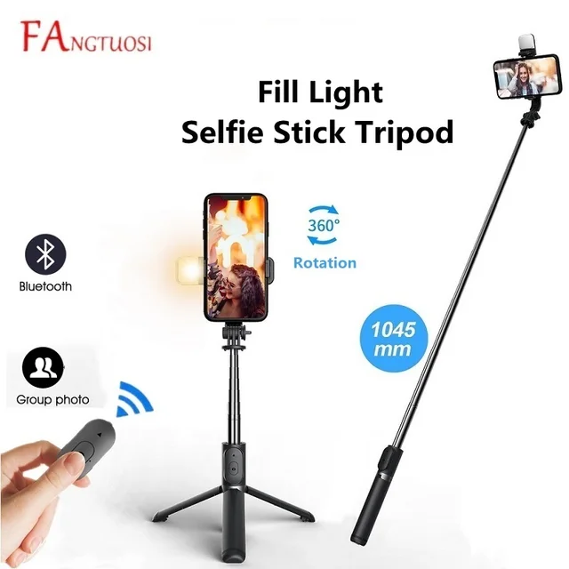 FANGTUOSI NEW Wireless Bluetooth Selfie Stick Tripod Foldable Monopods With Fill Light For IOS Android SmartPhones 1