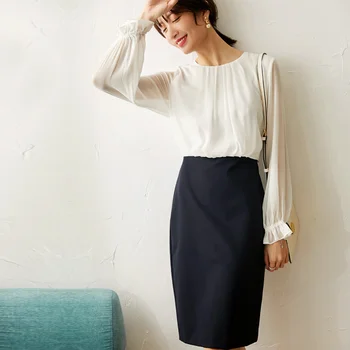 

New color matching chiffon show thin package hip long sleeve dress women 2020 spring workplace commuter ol