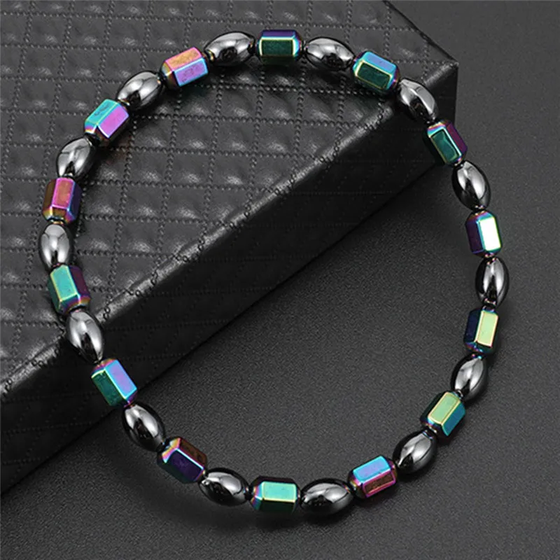 1Pc Weight Loss Round Black Stone Magnetic Therapy Anklet Health Care Magnetic Hematite Stretch Anklet For Men Women Jewelry