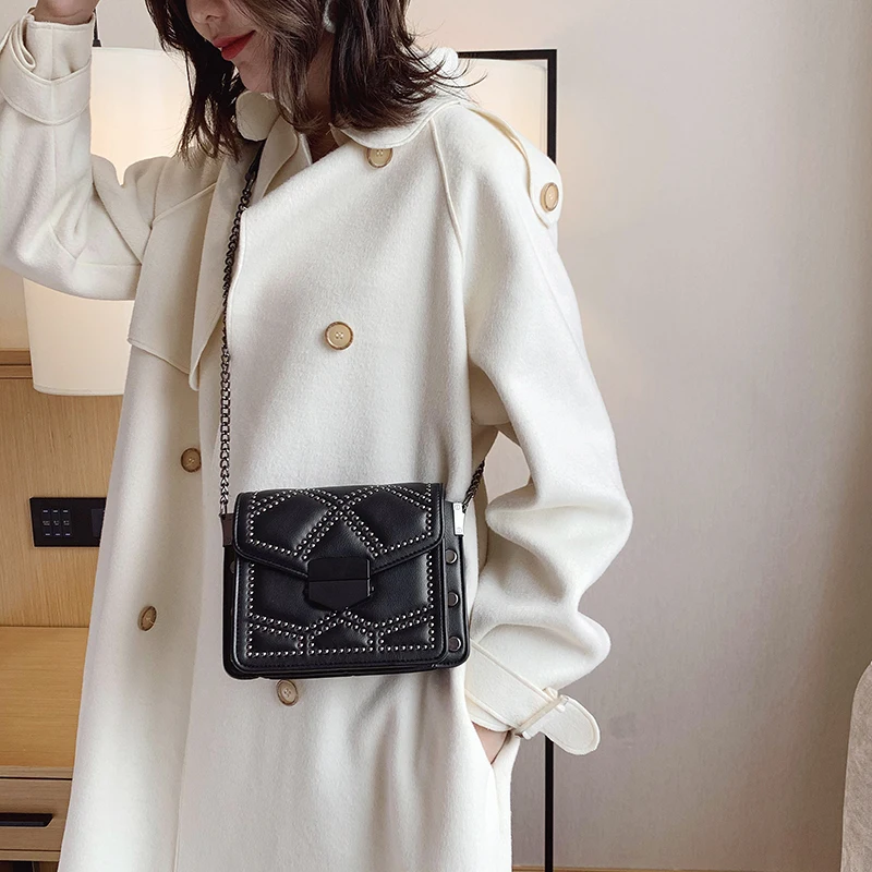 Rivet Pu Leather Crossbody Bags For Women Mini Shoulder Messenger Bag Female Travel Chain Handbags And Purses