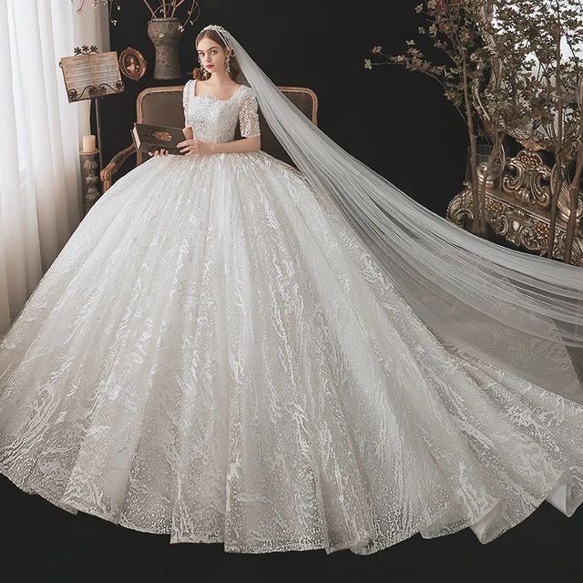 JKM034 Off-shoulder Wedding Dress Elegant French Wedding Dress 2021 New Bridal Mori Super Fairy Dream Tail Banquet Activity Gown 4