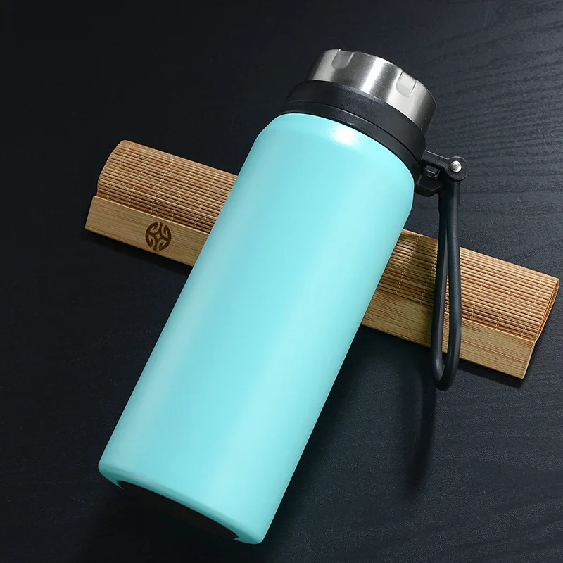 950ml Stainless Steel Motion Kettle Gradient Sling Thermos Water Cup Outdoor Mountaineering Kettle Gift Thermos Bottle - Цвет: light blue