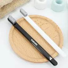 2 шт./компл. минималистский взрослые пары черный, белый цвет Зубная щётка с очень мягкой бамбукового древесного угля щетина для чувствительных десен Уход за полостью рта